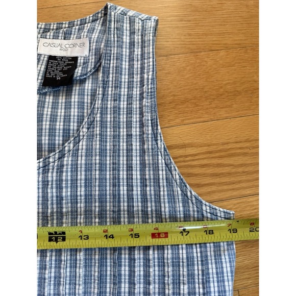 Casual Corner Blue White Plaid Cotton Dress Size 14 Cottagecore - Picture 9 of 11